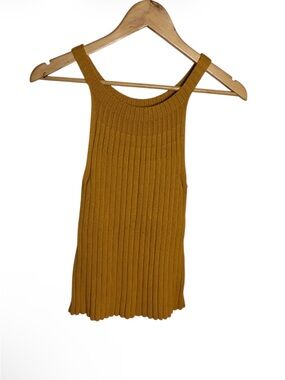 NWT Mustard gold ribbed high neck thick tank top size S
